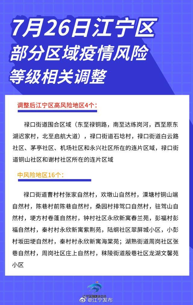 关于江宁区疫情风险地区划分的信息