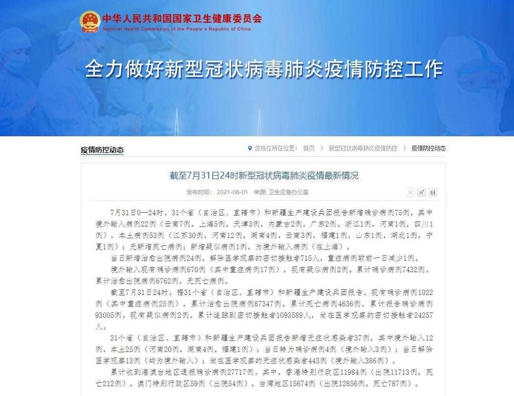 31省市新增确诊21例含本土25例:31省区市新增本土确诊75例