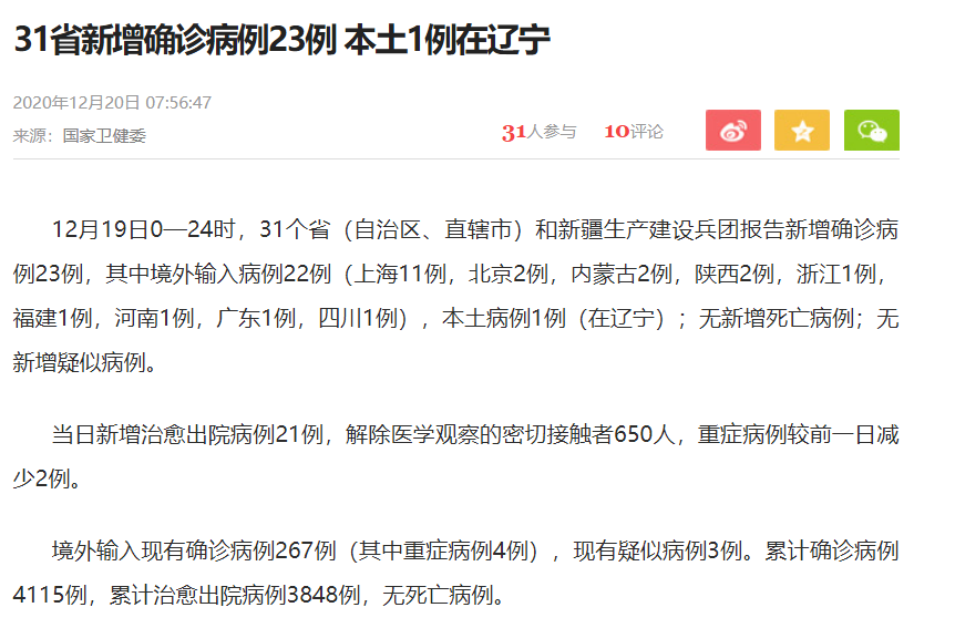 31省新增23例本土确诊涉10省市/31省份新增本土确诊